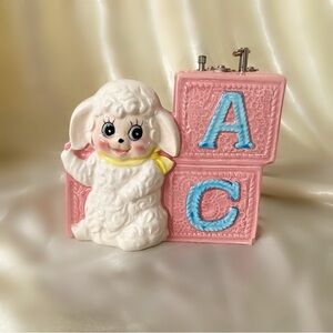 Vintage 60s lamb ceramic planter holder music box windup lullaby nursery home